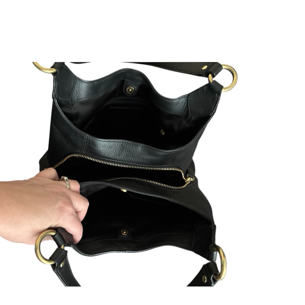 Coach Campbell F24686 Black Leather Hobo Shoulder Bag Purse Brass Buckle Handbag - Picture 3 of 10